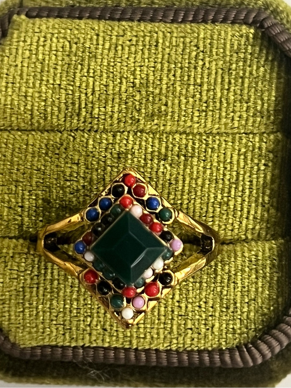 Vintage/Bohemian Design Stainless Steel Golden w/ Multicolor Beads Ring S 9